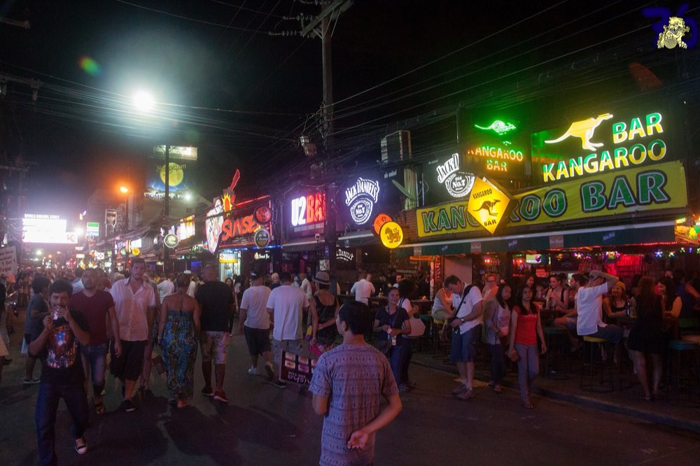Neon bar signs on Bangla Road at night